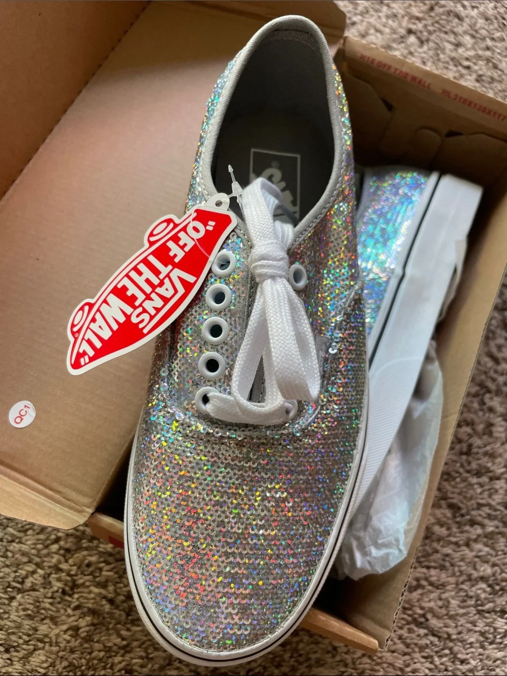Vans Micro Sequins Silver Authentic,8 US Women's Low-Top Sneakers